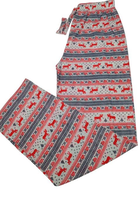 Pantaloni pijama dama Craciun,Culoare Alb cu Rosu,Engros